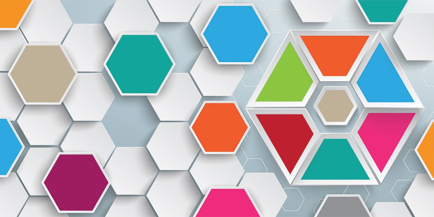 Interchangeable hexagons, representing software modularity.