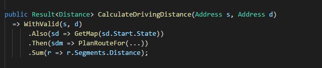 Functionally composed code with line-breaks.