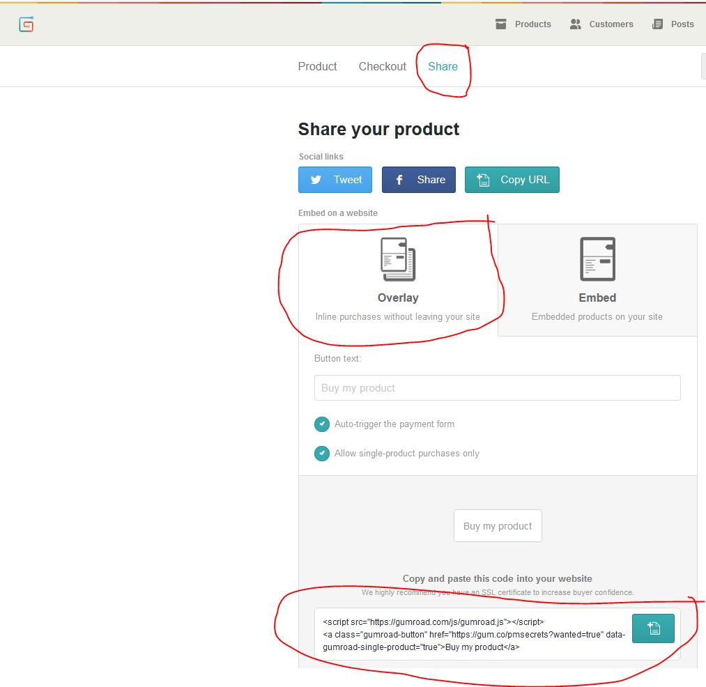 Gumroad - Get Your Overlay Product Buy Button