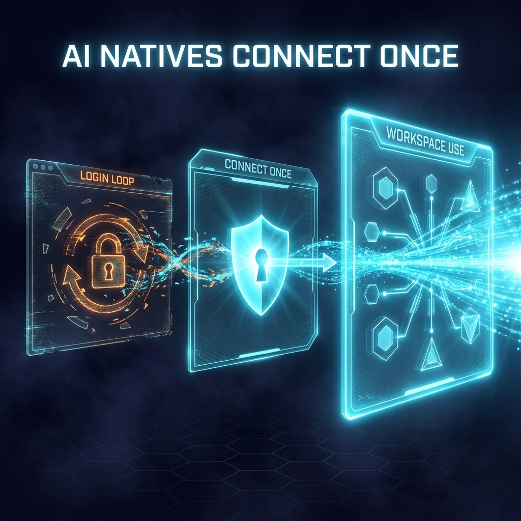 Infographic: AI-native users connect once to a service, then use its capabilities everywhere from their agent workspace
