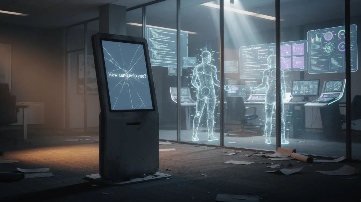 An abandoned chatbot interface collecting dust while real work happens through agents beyond it